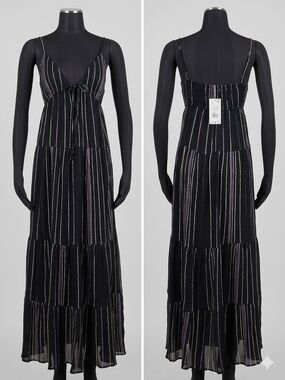 Mango Black Maxi Dress with Purple and Silver Stripes
